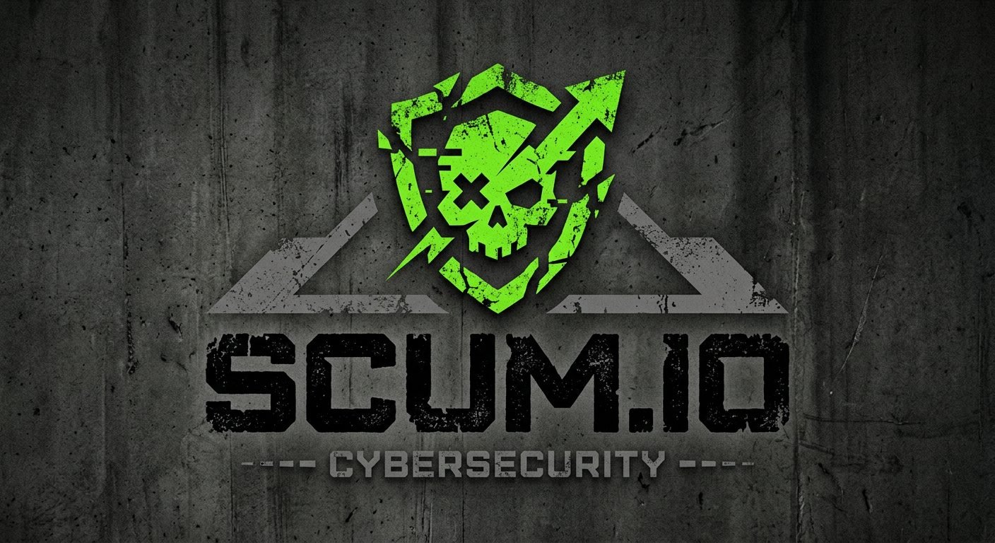 SCUM.IO crest — toxic green skull shield on concrete